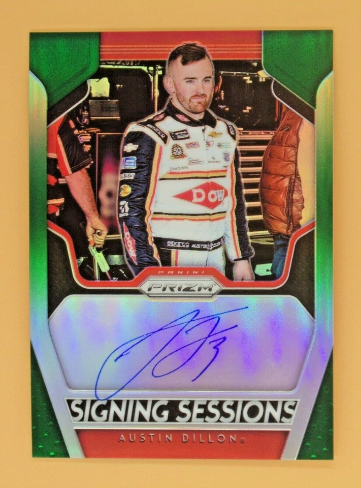 2019 Panini Prizm Austin Dillon 69/99 Signing Sessions Prizms Green #3  - Image 1 of 2