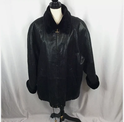 Chaqueta bombardero de cuero vintage G-III gabardina para mujer talla 2X cuello de piel sintética Foto 1 de 4