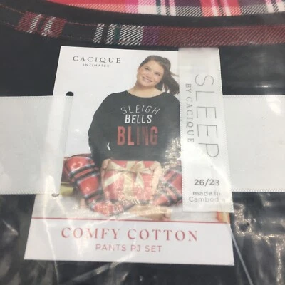 Conjunto de Top y Pantalones de Algodón Cacique para Mujer Cómodo Talla 26/28 Nuevo con Etiquetas Campanas de Trineo Bling Foto 1 de 4