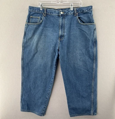 Basic Editions 2010 Mens Blue Denim Five Pocket Zippered Wide Leg Jeans 42x30 - Image 1 of 4