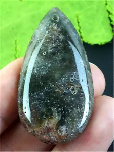 FW00676 43x23x6mm Natural Crystal Green/white Ocean Jasper Teardrop Pendant - Picture 1 of 1