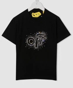 $171 Off White Kids Girl's Black Jersey Embellished-Logo Cotton T-Shirt Size 4 - Picture 1 of 3