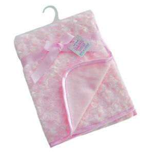 Baby Girls Rosebud Fleece Blanket Wrap Shawl Satin Trim Soft Touch Pink