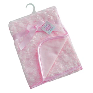 Baby Girls Rosebud Fleece Blanket Wrap Shawl Satin Trim Soft Touch Pink - Picture 1 of 2