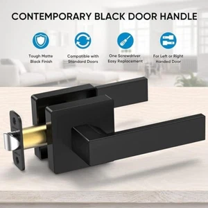 TICONN Black Passage Door Handle Heavy Duty, Matte Black Reversible Square Door - Picture 1 of 9