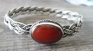 Brazalete trenzado cornalina roja de plata esterlina de 7" de colección marcado RASIM 925 - Imagen 1 de 9