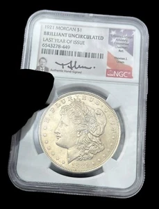 American Silver Morgan Dollar 1921 1 $ Graded Morgan LYOI NGC Signed Edition - Bild 1 von 4