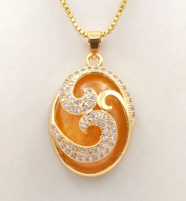 Collar Colgante Verde Claro Púrpura Azul Jade Ovalado Torbellino 18KGP Estrás Foto 1 de 4