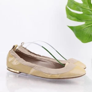 Burberry Women's Ballet Flat Size 38 8 Nude Tan Patent Leather Shoe Studded - Picture 1 of 20