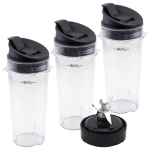 3 Pack 16 oz Cup with Lid + Extractor Blade for Nutri Ninja BL770 BL772 BL773CO - Picture 1 of 6