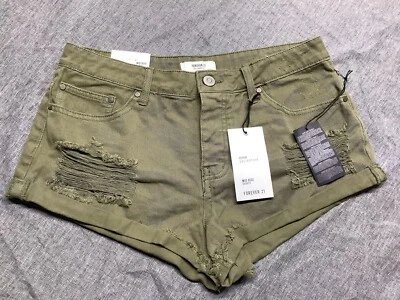 Pantalones cortos de mezclilla Forever 21 para mujer tiro medio 28 verde oliva corte desgastado Foto 1 de 4