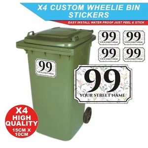 4x Custom Personalised Floral House Numbers & Street Name Wheelie Bin Stickers - Picture 1 of 4