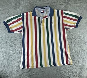 Vintage Tommy Hilfiger Shirt Mens XL Vertical Striped Color Block Polo 90s Y2K*