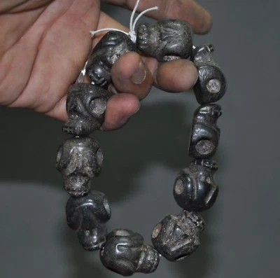 5" Antigüedades Chino Antiguo Meteorito Hierro Calavera Exorcismo Amuleto Pulsera Cadena de Mano Foto 1 de 4