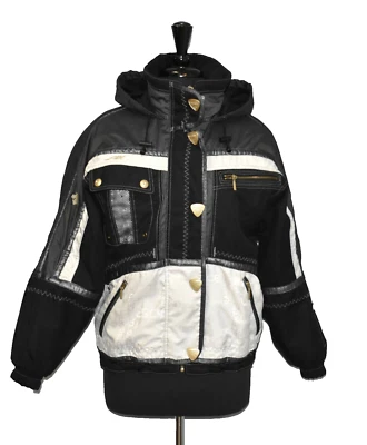 C0 Auth DESCENTE Vintage 80s Hooded Drawstrings Bomber Jacket Sz US 8 IT 44 - Image 1 of 4