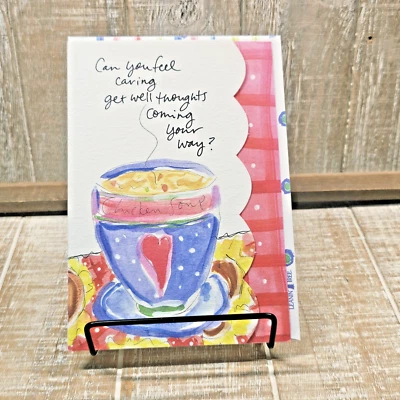 Leanin Tree Get Well Greeting Card Coffee Cup Tea Pink Red Art From The Heart - Image 1 of 4