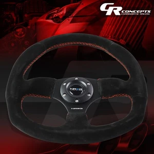 NRG REINFORCED 320MM BLACK SUEDE RED STITCH D-SHAPE STEERING WHEEL REPLACEMENT - Bild 1 von 5