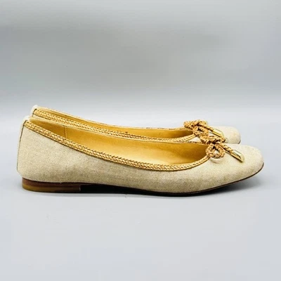 Stuart Weitzman Shoes Womens 8.5 Beige Braided Bow Ballet Flats Slip On - Image 1 of 4