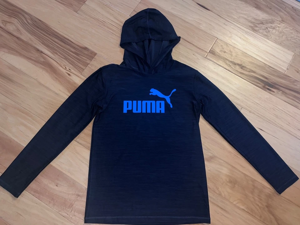 PUMA BOYS BLACK HOODED LONG SLEEVE ATHLETIC SHIRT SIZE 14-16 EXCELLENT COND LD9 - Image 1 of 3