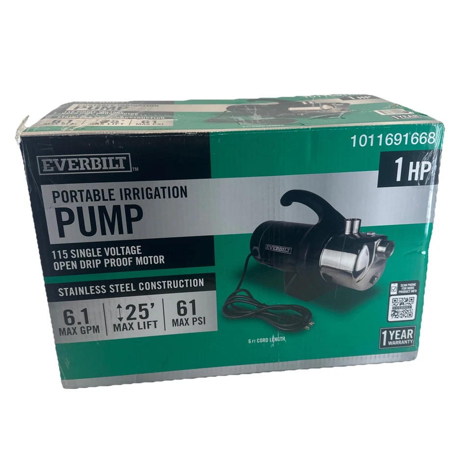 EVERBILT 1 HP Stainless Steel Lawn Irrigation Pump HD60SS Portable - Image 1 of 4