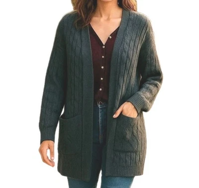 Cárdigan Eskandar Cachemira Seda Tejido con Cable Frente Abierto Verde Talla Única $4000 Foto 1 de 4