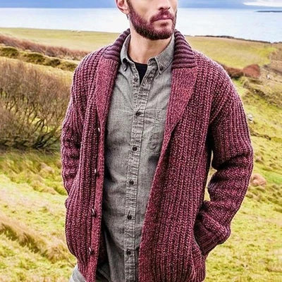 Mens Winter Warm Cardigan Sweater Cable Knit Button Cotton Sweater Pockets Tops - Image 1 of 4