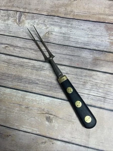 Vintage Antique Wood and Brass Handled Meat Carving Fork - Picture 1 of 16