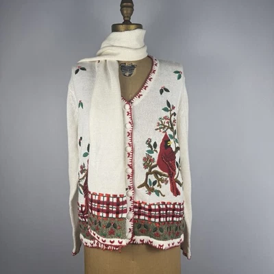 White Stag Cardinal Bird Sweater w/ Scarf Holiday Christmas Sz L 12/14 Winter  - Image 1 of 4
