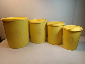 Vintage Tupperware 4er Set Servierkanister gelb mit Deckel verschachtelt lesen - Bild 1 von 20