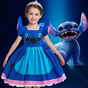 Kids Girls Lilo and Stitch Costume Bowknot Skirts Princess Party Fancy Dress UK - Picture 1 of 20