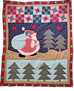 Trapunta patchwork vintage fatta a mano Babbo Natale stelle tessuto pannello vacanze - Foto 1 di 14