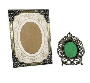 Verzierte Bilderrahmen Messing goldfarben Metall oval freistehend 2er Set - Bild 1 von 14