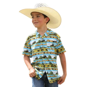 Cinch Youth Boy's Farmer Graphic Blue Button Down Shirt MTW7170002 - Picture 1 of 7