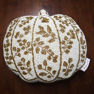 Autumn Hill Perlen Herbst Kürbis Überwurf Kissen Gold Blätter Erntedank Deko NEU - Bild 1 von 6