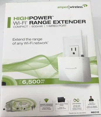 Amped Wireless REC10 High Power 600mW Compact Wi-Fi Range Extender - OPEN BOX - Image 1 of 2