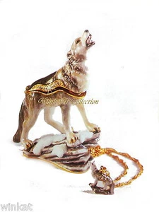Wolf Howling Bejeweled Trinket Box - Picture 1 of 1