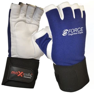 G-Force Impax Anti-Vib Fingerless Glove Leather Palm Cut Level D EN388 GMG294 - Picture 1 of 3