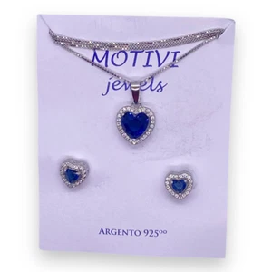 Collana + Orecchini Principessa Cuore in argento 925% Zaffiri e brillanti - Foto 1 di 2