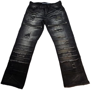 Jeans Affliction Gage Fallen Jasper uomo 30 x 29 nero punto denim invecchiato - Foto 1 di 18