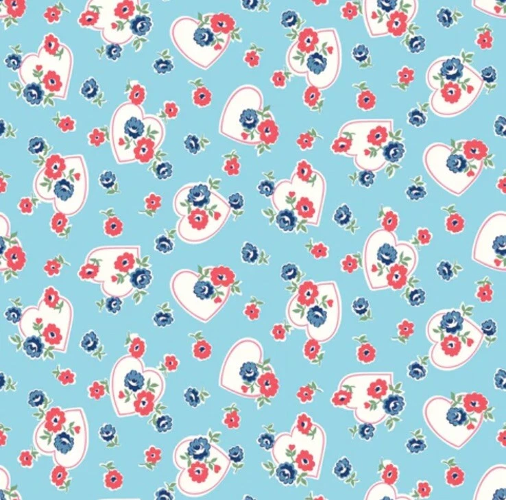 Love letters The cottage Mama Riley Blake Valentine’s Day Retro Blue Hearts OOP Foto 1 de 1