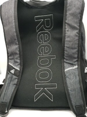 REEBOK 运动背包 灰色 黑色标志 带衬垫袖子 计算机 钥匙夹 瓶 H — 第 1/4 张图片