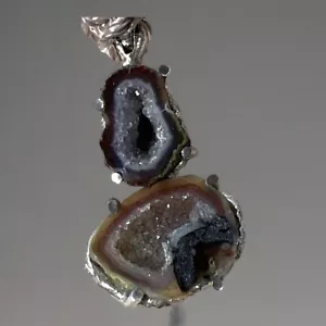 Starborn Agate Geode Pendant Rhodium Plated Signed 925 SS - Picture 1 of 10