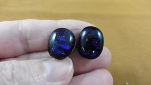 (DE18-6) Metallic blue shimmer + black Dichroic glass post pierced earrings - Bild 1 von 2