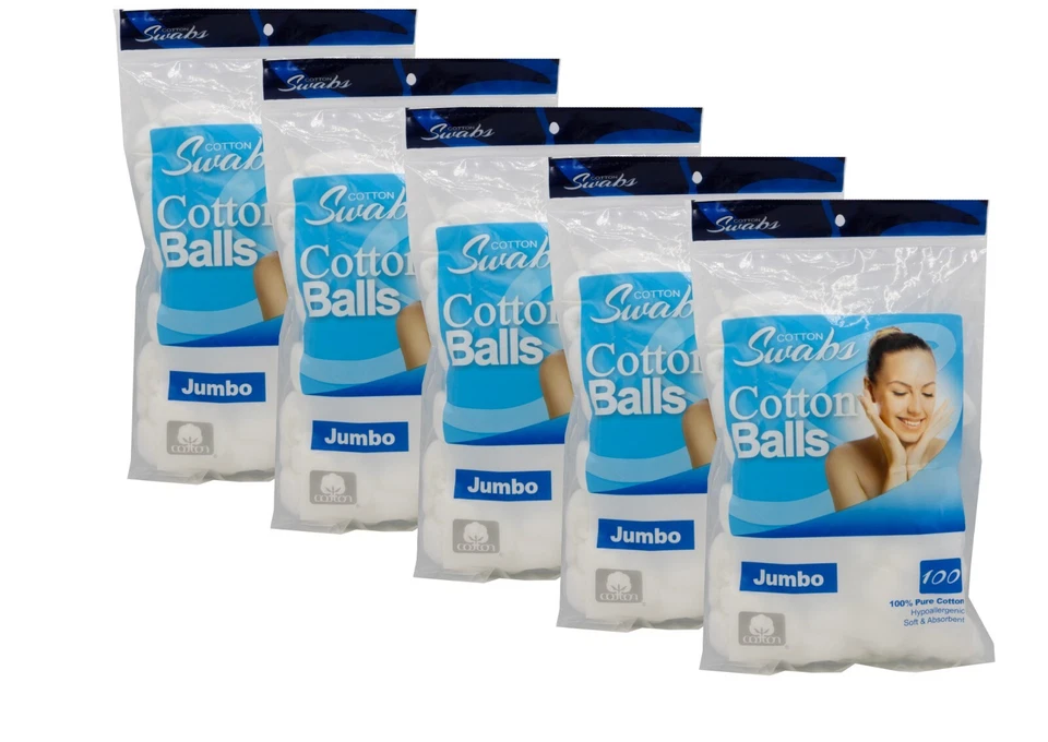 Bolas de algodón Jumbo - 100 unidades cada una | hisopos de algodón ultra suaves y absorbentes (paquete de 5) Foto 1 de 4