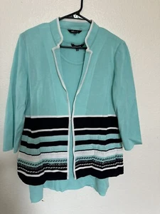 Conjunto de cárdigan Misook para mujer S negro turquesa de 2 piezas sin mangas concha a rayas - Imagen 1 de 3