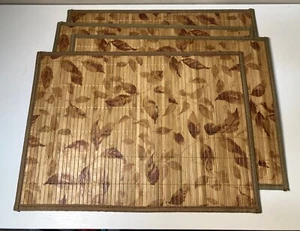 Bamboo Placemats Lot Of 4 Medium Brown With Leaves Motif Preowned - Picture 1 of 6
