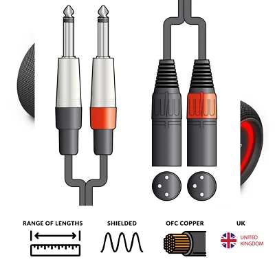 Citronic 2 x Male XLR to 2 x 6.35mm 1/4" Mono Jack Twin Lead / Audio Patch Cable - Image 1 of 3