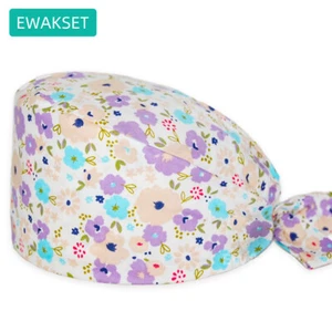 women's floral printed scrub cap cotton adjustable dental work surgical hat US - Picture 1 of 8