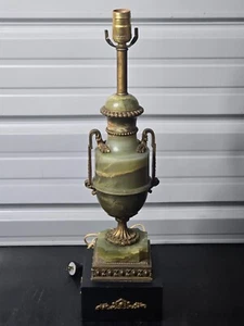 Antique Neoclassic Green Onyx Gilt Metal 23" Table Lamp #2 - Picture 1 of 16