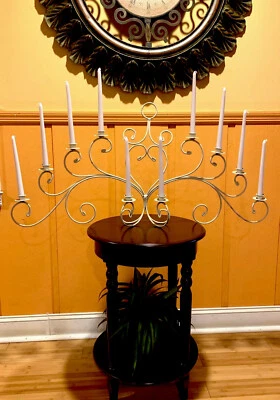 HERMOSO CANDELABRO VINTAGE EXTRA GRANDE BLANCO HIERRO FORJADO 10 VELAS SHABBY CHIC Foto 1 de 4